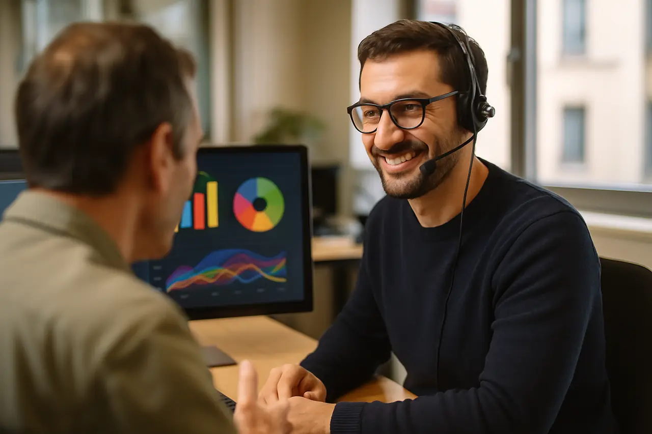 Agent support Global SP au casque assistant un utilisateur